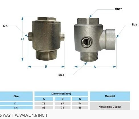 S/Steel 5 WAY T with Valve 1 INCH/25mm - Image 3